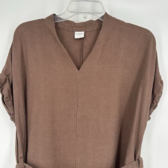 Urban Research Doors Linen Blend Midi Dress Brown Belted Dolman Sleeves Size 1 S - Picture 2 of 10